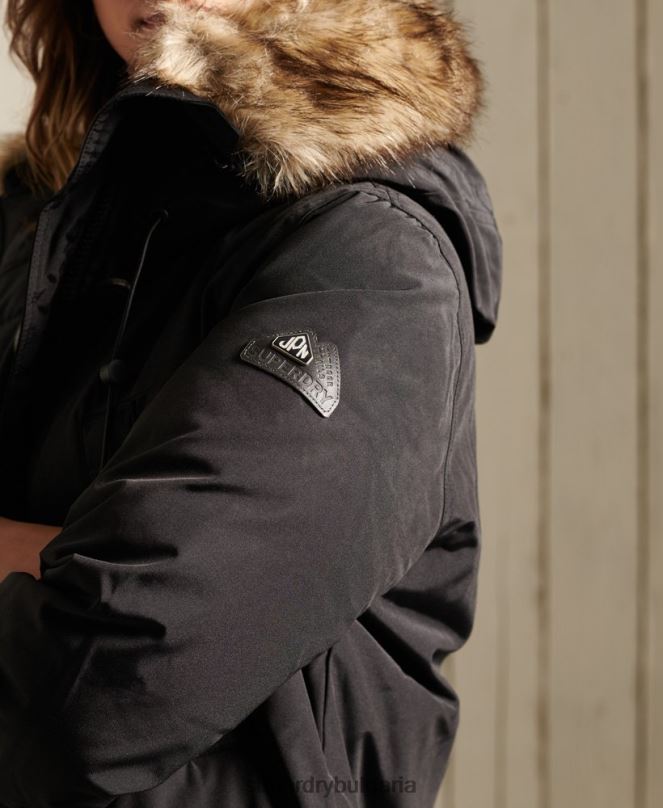 Superdry облекло N00H3641 черен Жени палто парка с качулка от изкуствена кожа