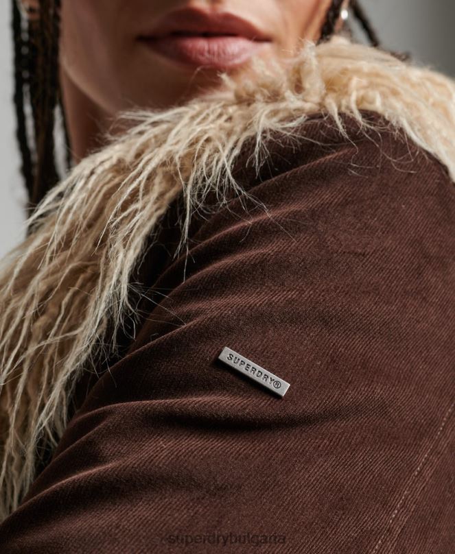 Superdry облекло N00H3643 кафяво Жени афганистанско палто с подплата от изкуствена кожа