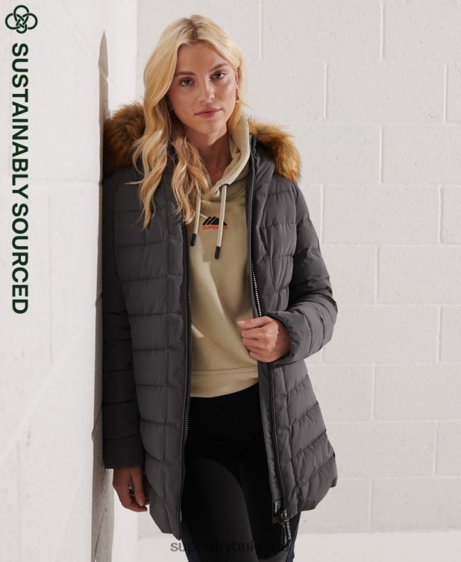 Superdry облекло N00H3645 тъмно сив Жени арктично високо пухено палто