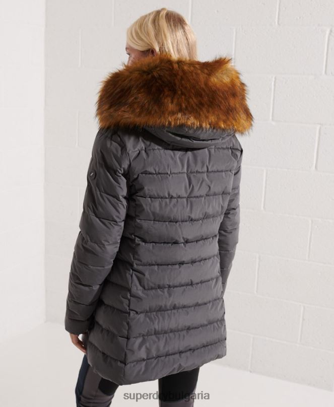 Superdry облекло N00H3645 тъмно сив Жени арктично високо пухено палто