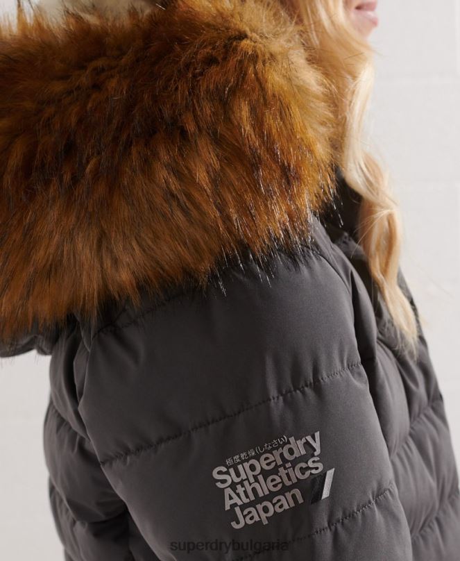 Superdry облекло N00H3645 тъмно сив Жени арктично високо пухено палто