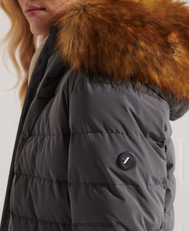 Superdry облекло N00H3645 тъмно сив Жени арктично високо пухено палто
