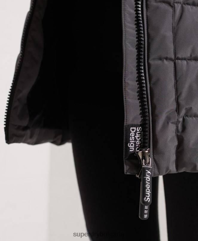 Superdry облекло N00H3645 тъмно сив Жени арктично високо пухено палто