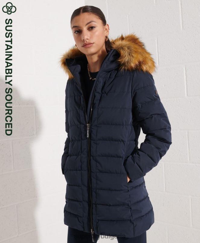 Superdry облекло N00H3646 военноморски флот Жени арктично високо пухено палто