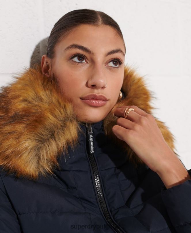 Superdry облекло N00H3646 военноморски флот Жени арктично високо пухено палто