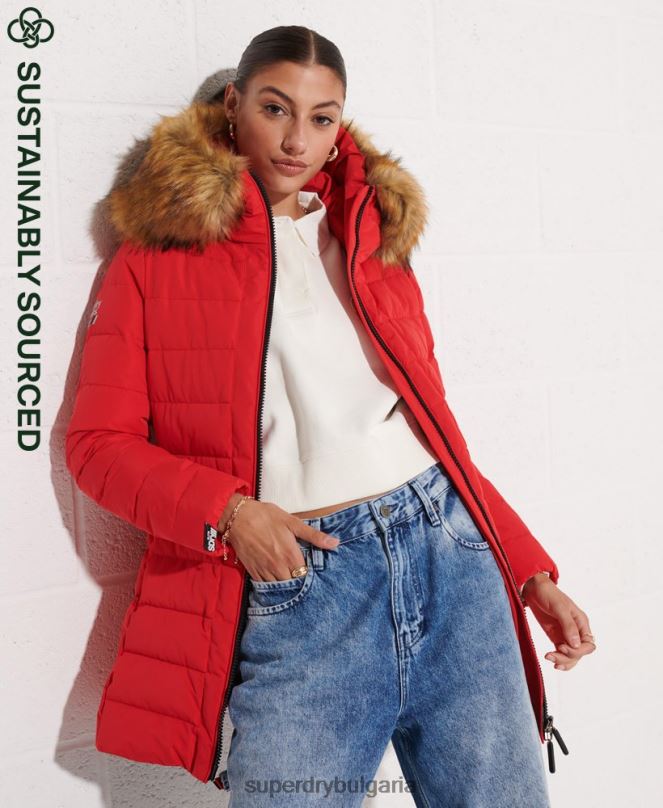 Superdry облекло N00H3648 червен Жени арктично високо пухено палто