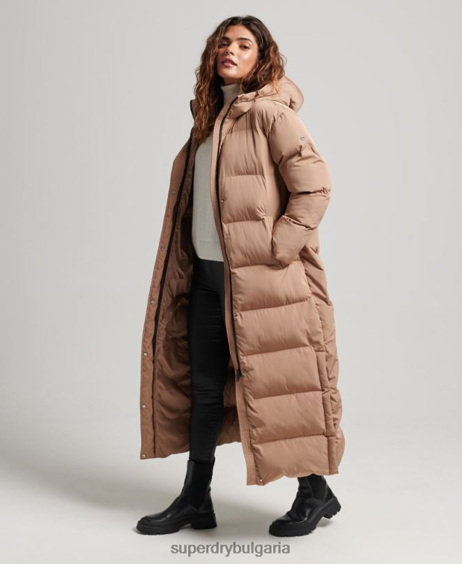 Superdry облекло N00H3650 кафяво Жени макси пухено палто с качулка