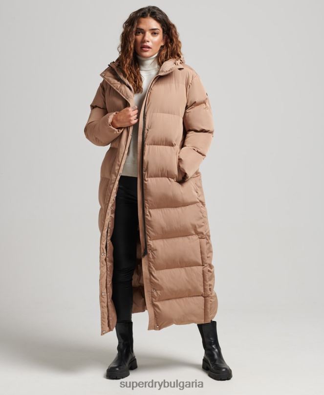 Superdry облекло N00H3650 кафяво Жени макси пухено палто с качулка