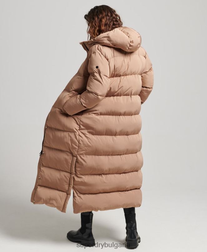 Superdry облекло N00H3650 кафяво Жени макси пухено палто с качулка