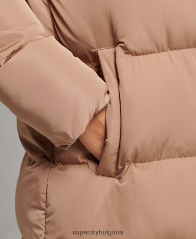 Superdry облекло N00H3650 кафяво Жени макси пухено палто с качулка