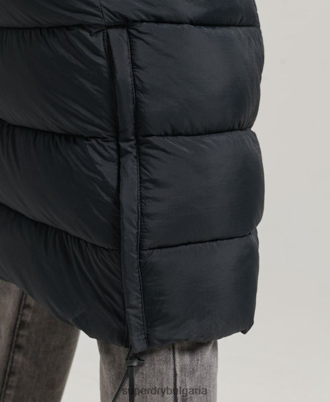 Superdry облекло N00H3660 тъмно сив Жени пухено палто с парагади и качулка от изкуствена кожа