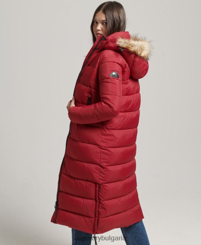 Superdry облекло N00H3661 червен Жени пухено палто с парагади и качулка от изкуствена кожа