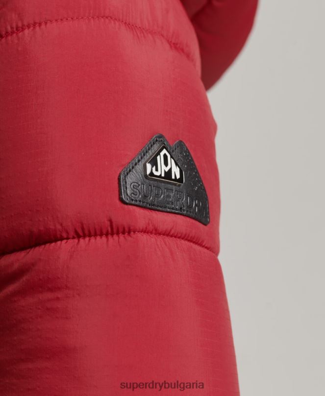 Superdry облекло N00H3661 червен Жени пухено палто с парагади и качулка от изкуствена кожа