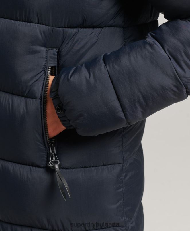 Superdry облекло N00H3662 военноморски флот Жени пухено палто с парагади и качулка от изкуствена кожа