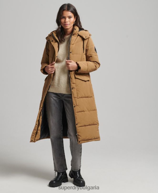 Superdry облекло N00H3674 кафяво Жени пухено палто everest longline