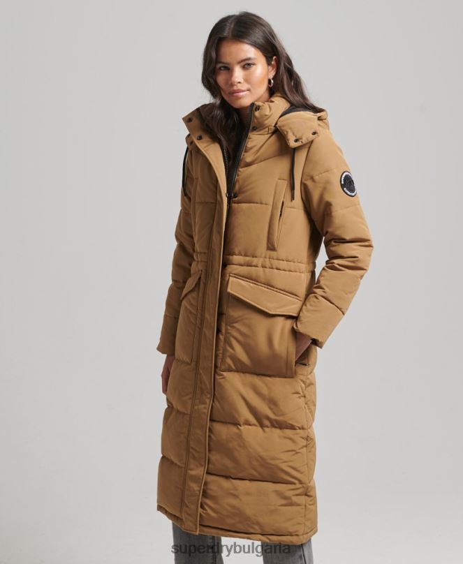 Superdry облекло N00H3674 кафяво Жени пухено палто everest longline