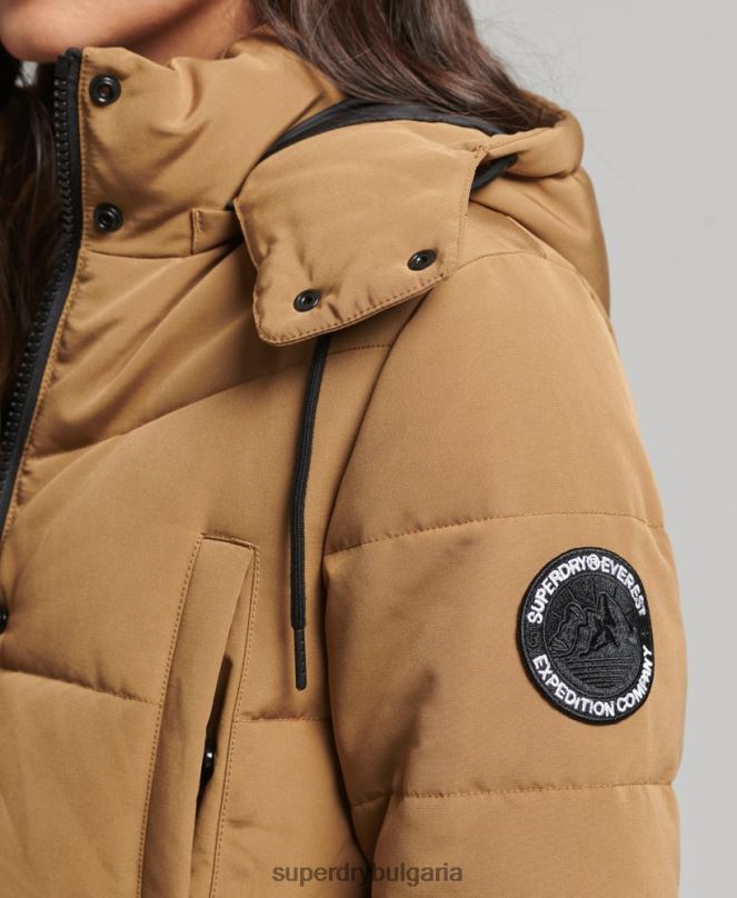 Superdry облекло N00H3674 кафяво Жени пухено палто everest longline