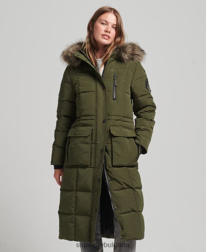 Superdry облекло N00H3681 зелено Жени палто everest с парагади от изкуствена кожа