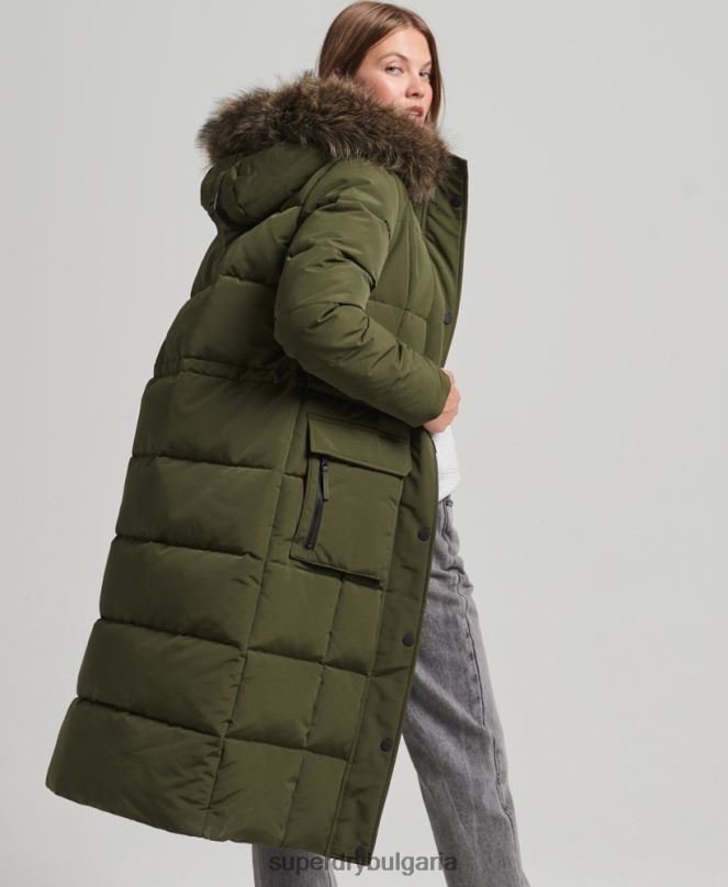 Superdry облекло N00H3681 зелено Жени палто everest с парагади от изкуствена кожа