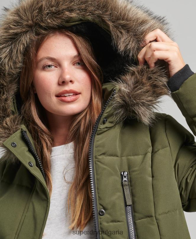Superdry облекло N00H3681 зелено Жени палто everest с парагади от изкуствена кожа