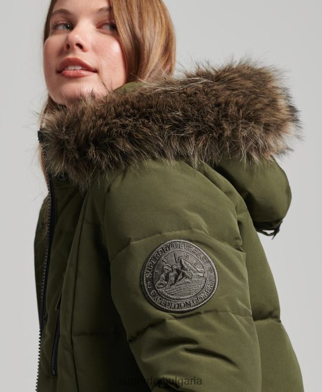 Superdry облекло N00H3681 зелено Жени палто everest с парагади от изкуствена кожа