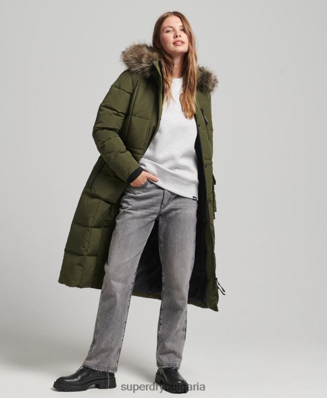 Superdry облекло N00H3681 зелено Жени палто everest с парагади от изкуствена кожа