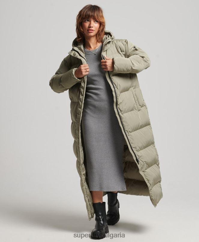 Superdry облекло N00H3693 каки Жени макси пухено палто с качулка