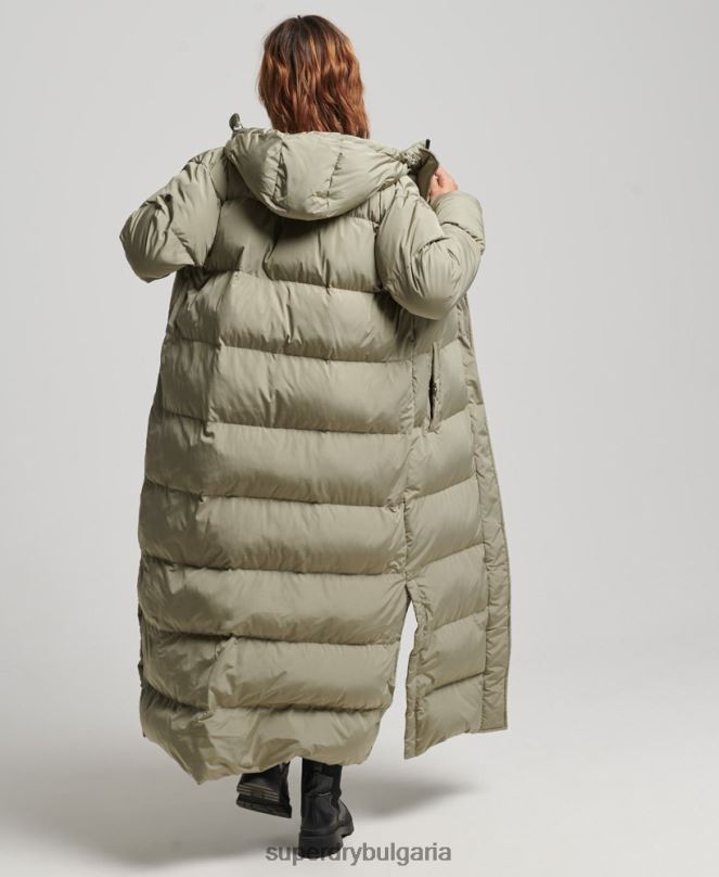 Superdry облекло N00H3693 каки Жени макси пухено палто с качулка