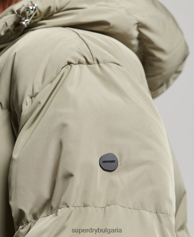 Superdry облекло N00H3693 каки Жени макси пухено палто с качулка