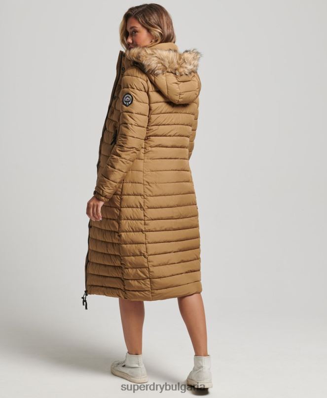 Superdry облекло N00H3701 кафяво Жени леко подплатено пухено палто с парагади и качулка от изкуствена кожа