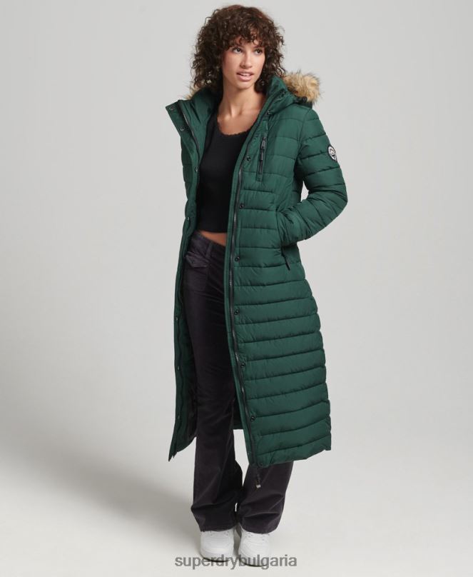 Superdry облекло N00H3702 зелено Жени леко подплатено пухено палто с парагади и качулка от изкуствена кожа