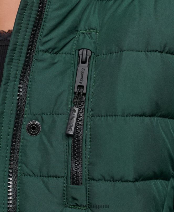 Superdry облекло N00H3702 зелено Жени леко подплатено пухено палто с парагади и качулка от изкуствена кожа