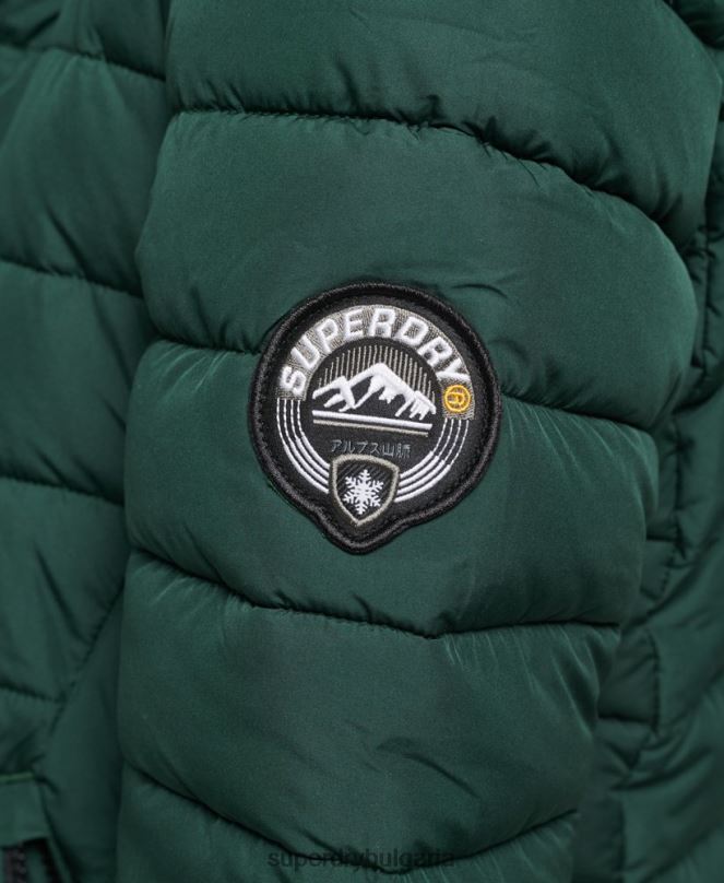 Superdry облекло N00H3702 зелено Жени леко подплатено пухено палто с парагади и качулка от изкуствена кожа