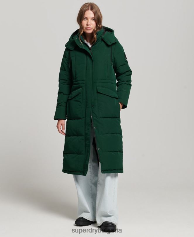 Superdry облекло N00H3704 зелено Жени пухено палто everest longline