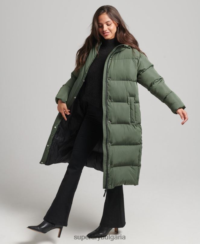 Superdry облекло N00H3709 зелено Жени пухено палто с парагади и качулка
