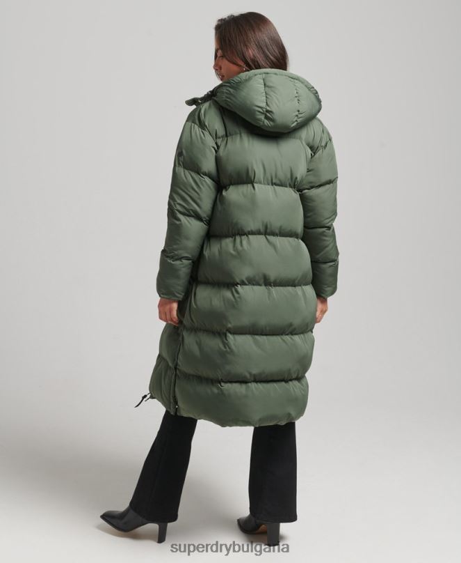 Superdry облекло N00H3709 зелено Жени пухено палто с парагади и качулка