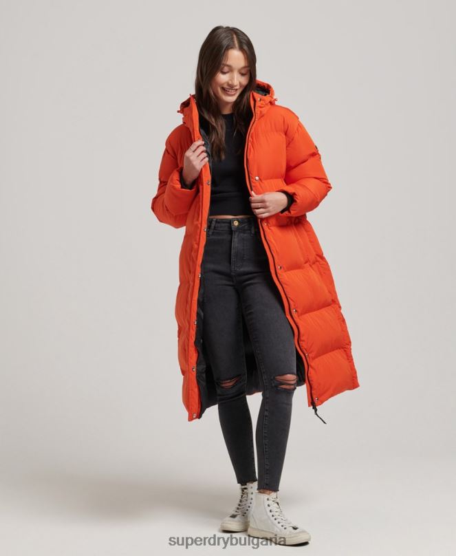 Superdry облекло N00H3710 оранжево Жени пухено палто с парагади и качулка