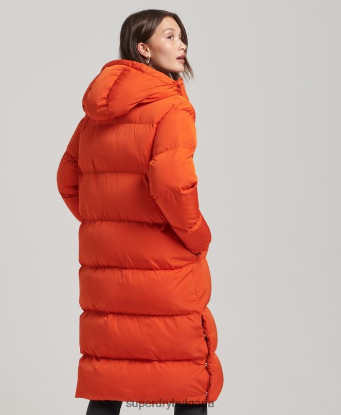 Superdry облекло N00H3710 оранжево Жени пухено палто с парагади и качулка