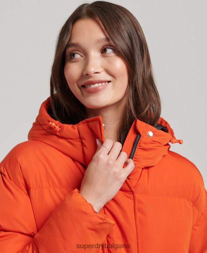 Superdry облекло N00H3710 оранжево Жени пухено палто с парагади и качулка