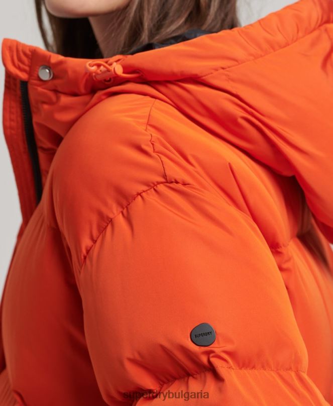 Superdry облекло N00H3710 оранжево Жени пухено палто с парагади и качулка