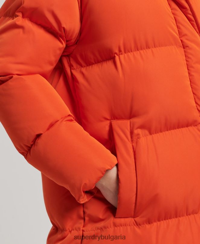 Superdry облекло N00H3710 оранжево Жени пухено палто с парагади и качулка