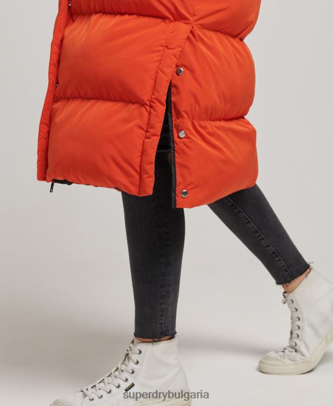 Superdry облекло N00H3710 оранжево Жени пухено палто с парагади и качулка