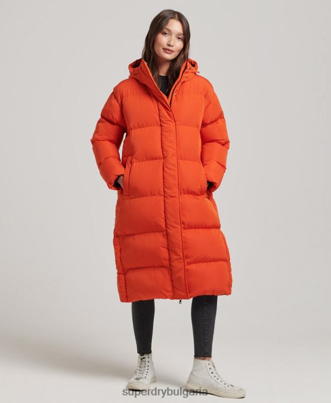Superdry облекло N00H3710 оранжево Жени пухено палто с парагади и качулка
