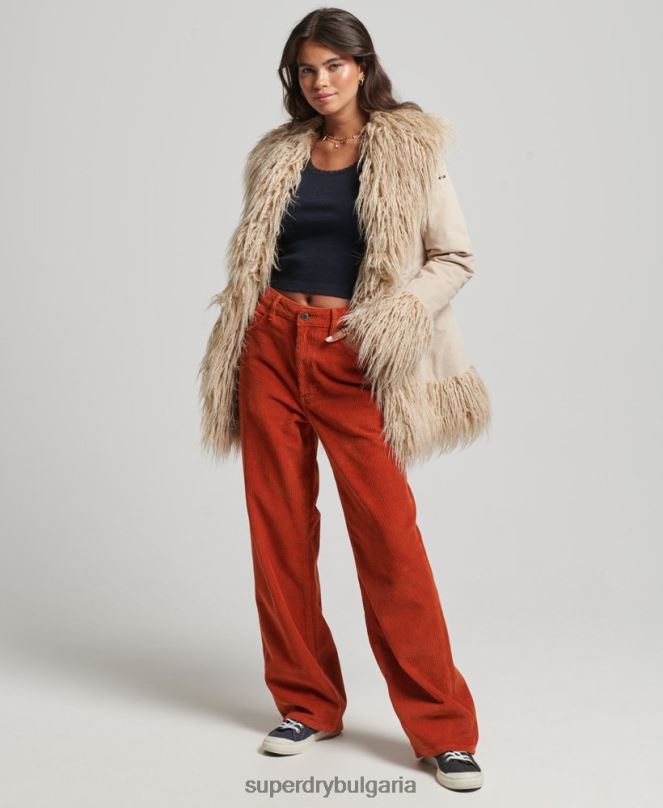 Superdry облекло N00H3721 кафяво Жени афганистанско палто с подплата от изкуствена кожа