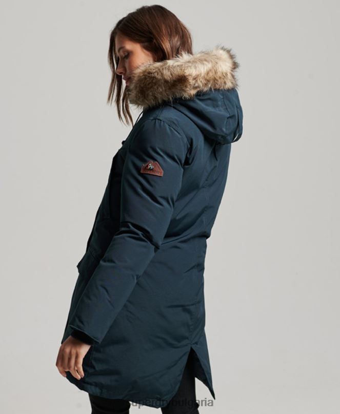 Superdry облекло N00H3727 военноморски флот Жени палто парка с качулка от изкуствена кожа