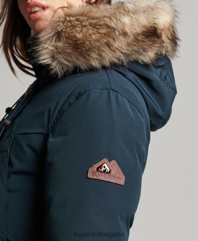 Superdry облекло N00H3727 военноморски флот Жени палто парка с качулка от изкуствена кожа