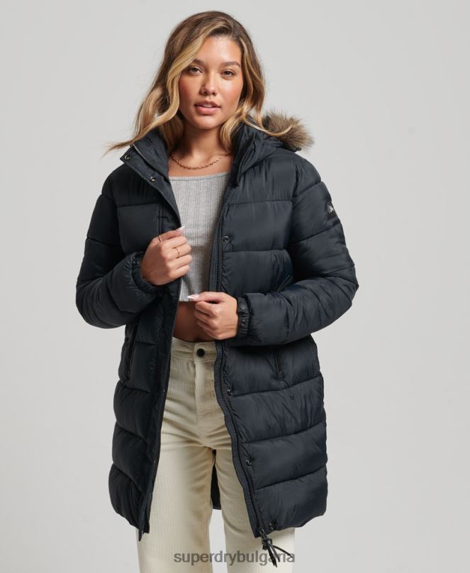 Superdry облекло N00H3734 тъмно сив Жени междинно палто с качулка