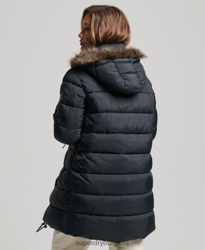 Superdry облекло N00H3734 тъмно сив Жени междинно палто с качулка