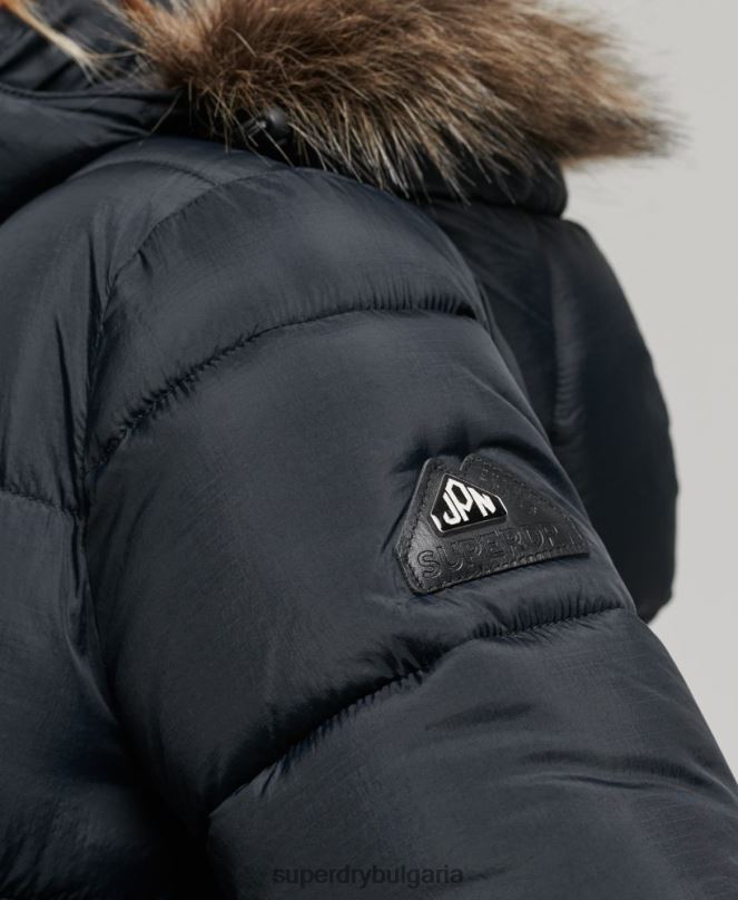 Superdry облекло N00H3734 тъмно сив Жени междинно палто с качулка