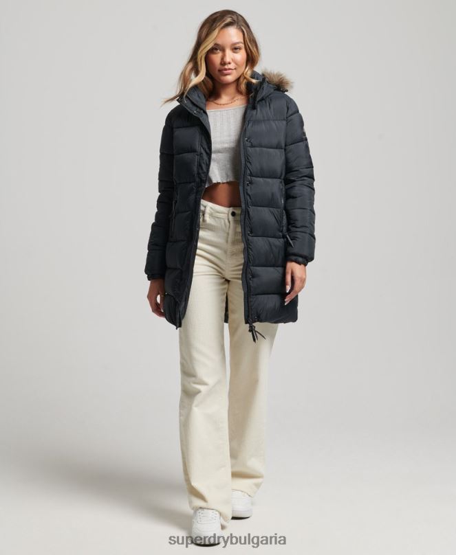 Superdry облекло N00H3734 тъмно сив Жени междинно палто с качулка